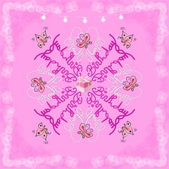 Girls Birthday Pink greeting cards with beautiful and lovely Fun hand drawn calligraphy seamless background with butterflies. Great for birthday parties, textiles, banners, wallpaper, stickers.
