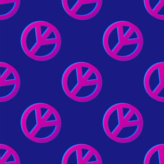 Neon Peace Symbol Seamless Pattern on Dark Blue Background vector illustration
