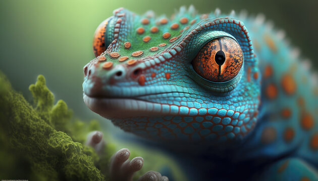 close up of a chameleon, Macro, Generative Ai