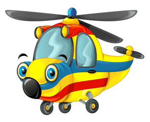 Cartoon happy and funny helicopter flying - illustration for children