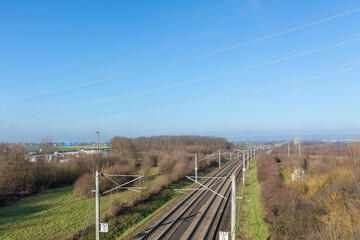 Fototapeta na wymiar rails with electrification for highspeed train in Germany