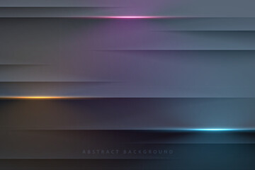 Fototapeta premium realistic gray paper cut abstract background with modern colorful neon glow