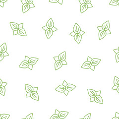 Mint leaves line pattern. Seamless vector pattern with leaves