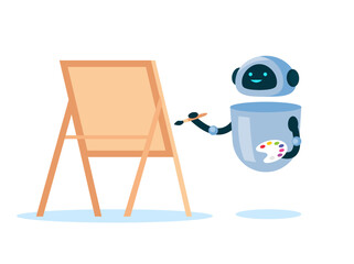 Robot Painting with Brush. Artificial Intelligence Creativity Concept vector illustration. Neural network drawing