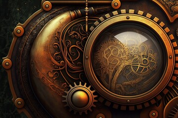 Steampunk clock and gears background graphic, web banner, ai