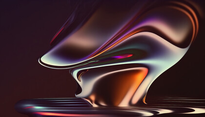 Abstract 3D Fluid Wave. Iridescent holographic neon in Motion. Colorful background wallpaper. 3D Render. Generative AI.