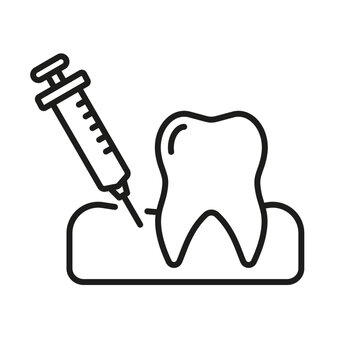 Dental Anesthesia for Tooth Treatment Line Icon. Anesthetic Injection in the Gum Linear Pictogram. Oral Medicine Sign. Dentistry Outline Symbol. Editable Stroke. Isolated Vector Illustration