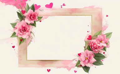 Naklejka na ściany i meble beautiful mother's day watercolor frame made of red & pink flowers and roses - wedding card - generative ai - valentines day background - painting