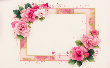 beautiful mother's day watercolor frame made of red & pink flowers and roses - wedding card - generative ai - valentines day background - painting