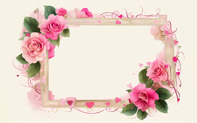 beautiful mother's day watercolor frame made of red & pink flowers and roses - wedding card - generative ai - valentines day background - painting