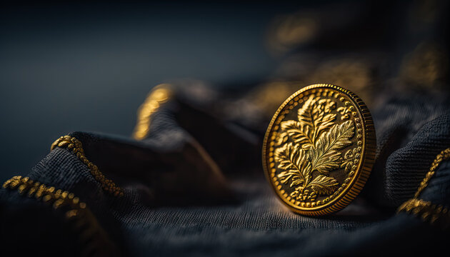 Gold Standard: Elevate your creative projects with this stunning image of a single, intricately detailed gold coin. This image exudes luxury and sophistication. AI generated