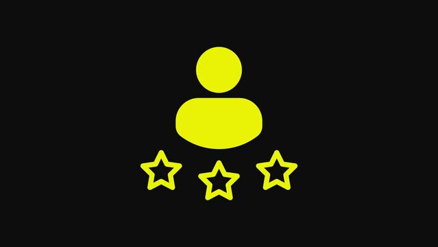 Yellow Consumer or customer product rating icon isolated on black background. 4K Video motion graphic animation