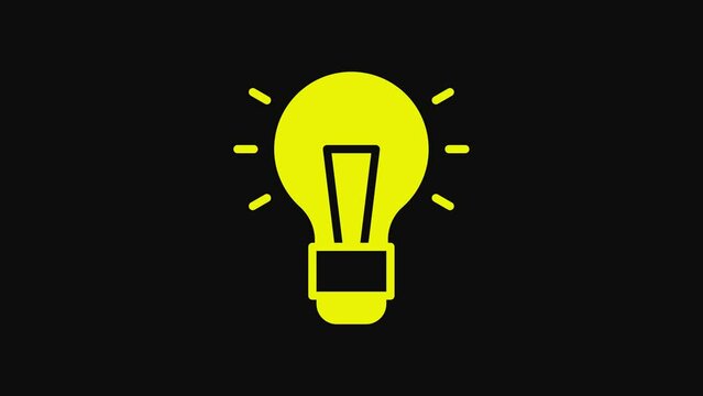 Yellow Light bulb with concept of idea icon isolated on black background. Energy and idea symbol. Inspiration concept. 4K Video motion graphic animation