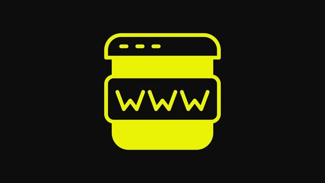Yellow Browser window icon isolated on black background. 4K Video motion graphic animation