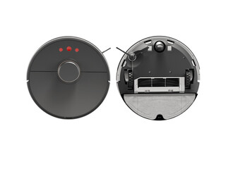 3d illustration group of robot vacuum cleaners for dry and wet cleaning front view on white background no shadow