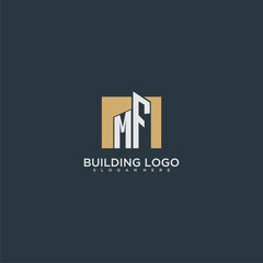 MF initial letter building logo for real estate with square design
