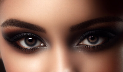 Beautiful female eyes with make-up. AI generated image.	
