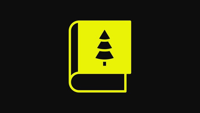 Yellow Christmas book cover or flyer template icon isolated on black background. Merry Christmas and Happy New Year. 4K Video motion graphic animation