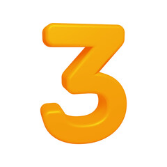 Orange number 3 in 3d rendering for math, business and education concept.