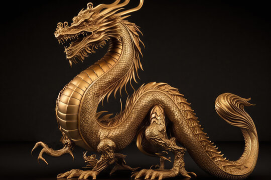 dragon gold carving on the dark background. (ai generated)