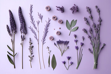 Lavender flowers flat lay design, generative AI
