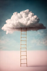 Ladder leading to cloud shaped like ladder. Generative AI.