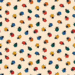 Rainbow ladybugs seamless pattern for textile, wallpaper, baby fabric or cute stationery.