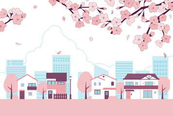 背景素材_街並み_桜