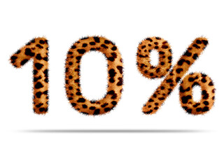 10 percent with leopard fur texture for special offer discount sale concept