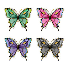 Obraz na płótnie Canvas Hand painted butterflys with glitter elements collection