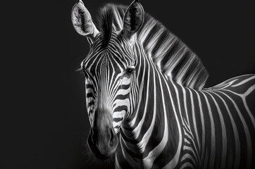 Black and white head portrait of a zebra