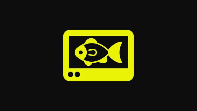 Yellow Fish finder echo sounder icon isolated on black background. Electronic equipment for fishing. 4K Video motion graphic animation