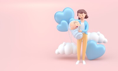 Crying Baby with her Mother. 3D Illustration