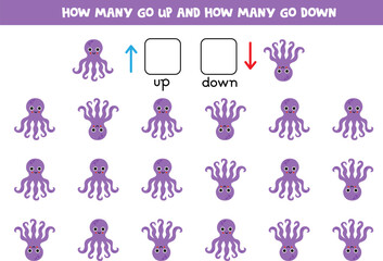 Up or down with cute cartoon octopus. Educational game for kids to learn directions. © Milya Shaykh