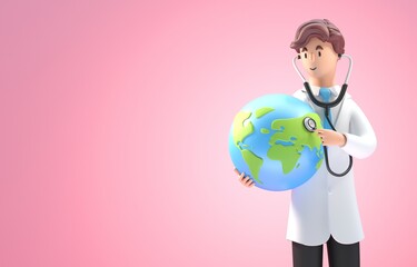 Doctor Checking the World. 3D Illustration