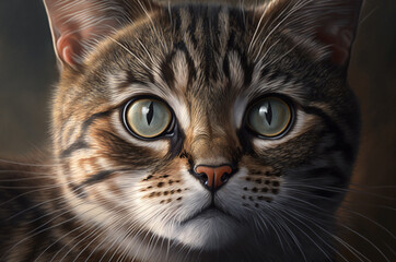 A close-up portrait of a playful Tabby cat