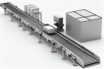 Conveyor line on a white background. 3d illustration. Generative AI
