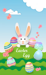 Easter Fastival, Rabbit and Easter egg and flower of vector