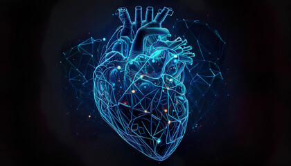3d rendered illustration of human heart, Low poly heart,  Artificial Intelligence, Generative AI - obrazy, fototapety, plakaty