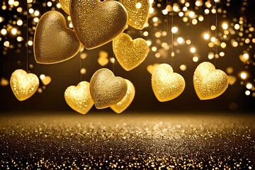 Romantic background with golden hearts