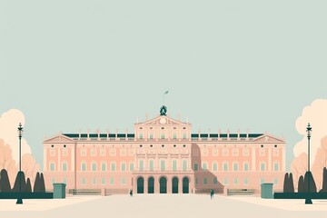 a minimalistic travel illustration of Madrid, Spain: Royal Palace of Madrid in pastel colors