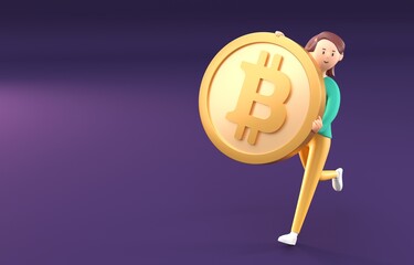 Woman with Bitcoin. 3D render