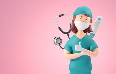 Isolated 3D Nurse. 3D Illustration