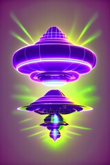 3d UFO, vector alien space ships with green light beam, smoke and sparkles. Saucers with bright illumination and vertical ray for abduction, unidentified flying objects - generative ai