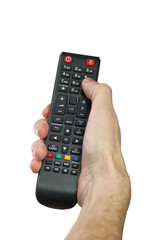 tv remote control held in hand