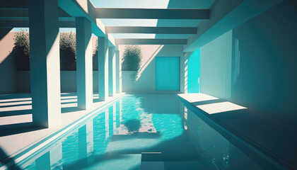 Project of luxury swimming pool in premium villa interior. Created with Generative AI technology.