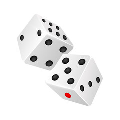 Dice objects of gambling games, casino and poker, tabletop or board games. Cubes with random numbers of black dots. For design website online casino gambling to advertising. File PNG 3D realistic.