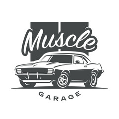 American Muscle Garage, Retro t-shirt print, logo, emblem.