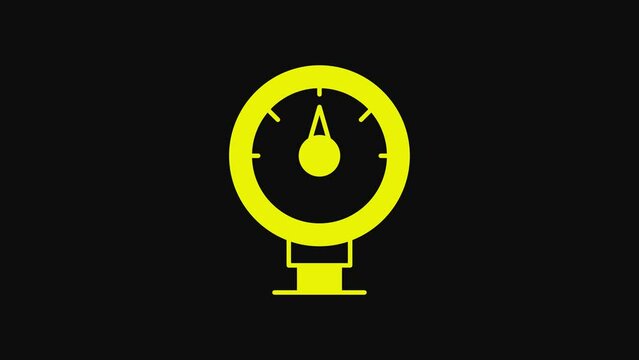 Yellow Motor gas gauge icon isolated on black background. Empty fuel meter. Full tank indication. 4K Video motion graphic animation