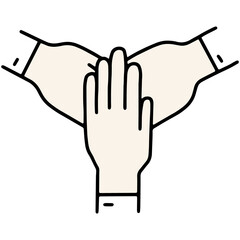 Hands folded together, team work line icon